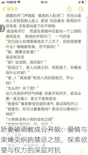 娇妻被调教成公开奴：爱情与束缚交织的禁忌之旅，探索欲望与权力的深层对抗