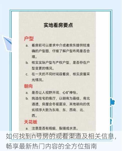 如何找到n号房的观看渠道及相关信息，畅享最新热门内容的全方位指南