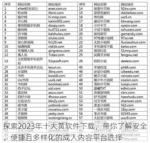 探索2023年十大黄软件下载，带你了解安全、便捷且多样化的成人内容平台选择