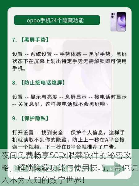 夜间免费畅享50款限禁软件的秘密攻略，解锁隐藏功能与使用技巧，带你进入不为人知的数字世界！