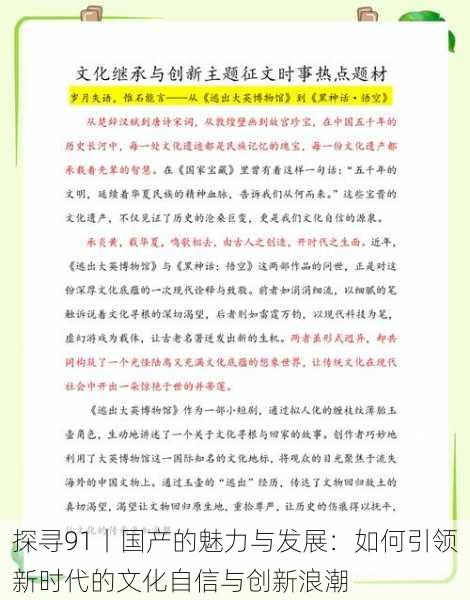 探寻91丨国产的魅力与发展：如何引领新时代的文化自信与创新浪潮