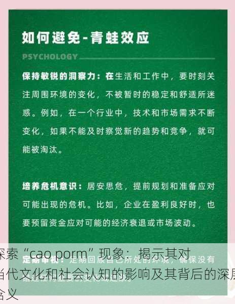 探索“cao porm”现象：揭示其对当代文化和社会认知的影响及其背后的深层含义