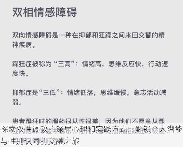 探索双性调教的深层心理和实践方式：解锁个人潜能与性别认同的交融之旅