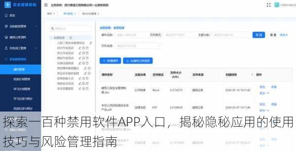 探索一百种禁用软件APP入口，揭秘隐秘应用的使用技巧与风险管理指南