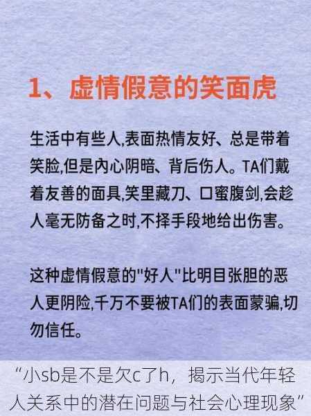 “小sb是不是欠c了h，揭示当代年轻人关系中的潜在问题与社会心理现象”