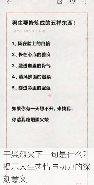 干柴烈火下一句是什么？揭示人生热情与动力的深刻意义