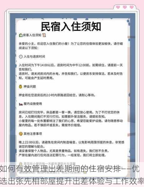 如何有效管理出差期间的住宿安排——优选出张先相部屋提升出差体验与工作效率