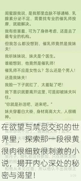 在欲望与禁忌交织的世界里，探索那一段很黄很肉很细致很刺激的小说，揭开内心深处的秘密与渴望！