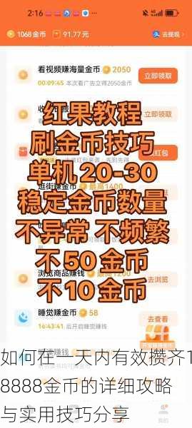 如何在一天内有效攒齐18888金币的详细攻略与实用技巧分享