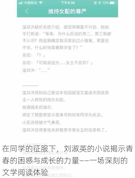 在同学的征服下，刘淑英的小说揭示青春的困惑与成长的力量——一场深刻的文学阅读体验