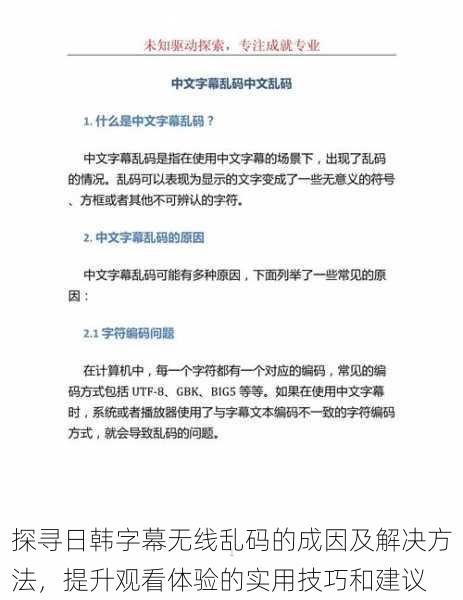 探寻日韩字幕无线乱码的成因及解决方法，提升观看体验的实用技巧和建议