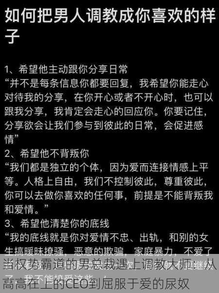 当权势霸道的男总裁遇上调教大师：从高高在上的CEO到屈服于爱的尿奴