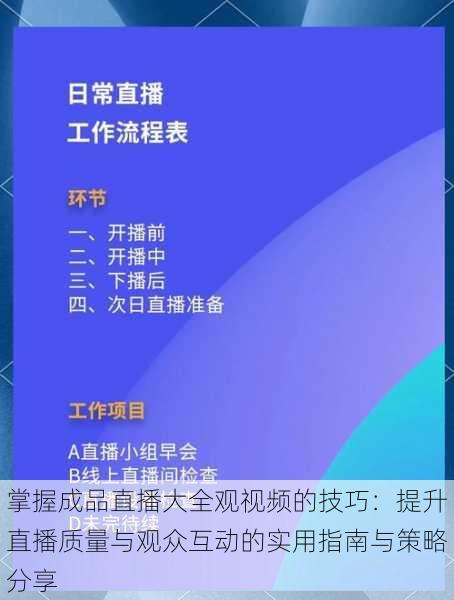 掌握成品直播大全观视频的技巧：提升直播质量与观众互动的实用指南与策略分享