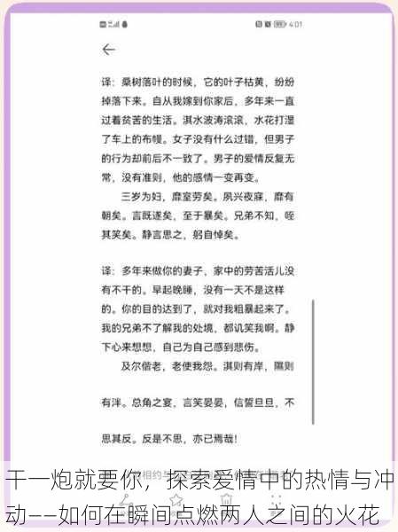 干一炮就要你，探索爱情中的热情与冲动——如何在瞬间点燃两人之间的火花