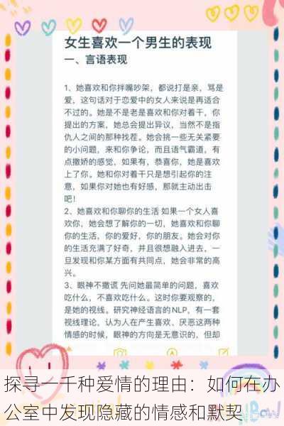 探寻一千种爱情的理由：如何在办公室中发现隐藏的情感和默契