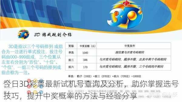 今日3D彩票最新试机号查询及分析，助你掌握选号技巧，提升中奖概率的方法与经验分享