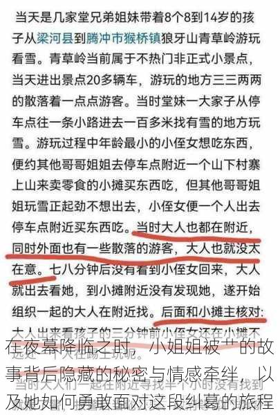 在夜幕降临之时，小姐姐被艹的故事背后隐藏的秘密与情感牵绊，以及她如何勇敢面对这段纠葛的旅程