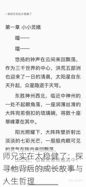 师兄实在太稳健了：探寻他背后的成长故事与人生哲理