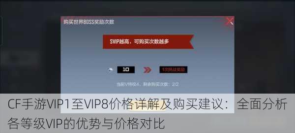 CF手游VIP1至VIP8价格详解及购买建议：全面分析各等级VIP的优势与价格对比