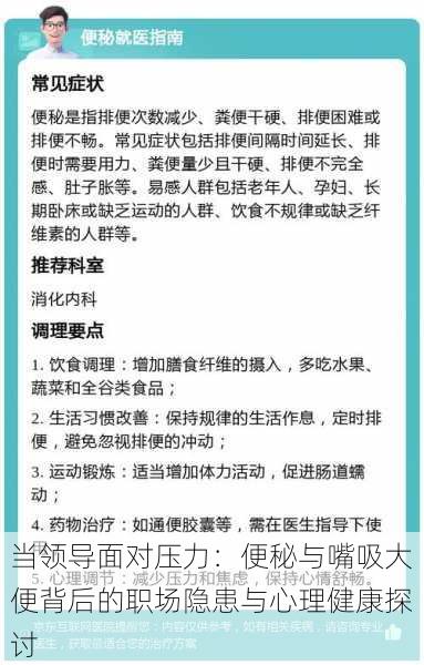 当领导面对压力：便秘与嘴吸大便背后的职场隐患与心理健康探讨