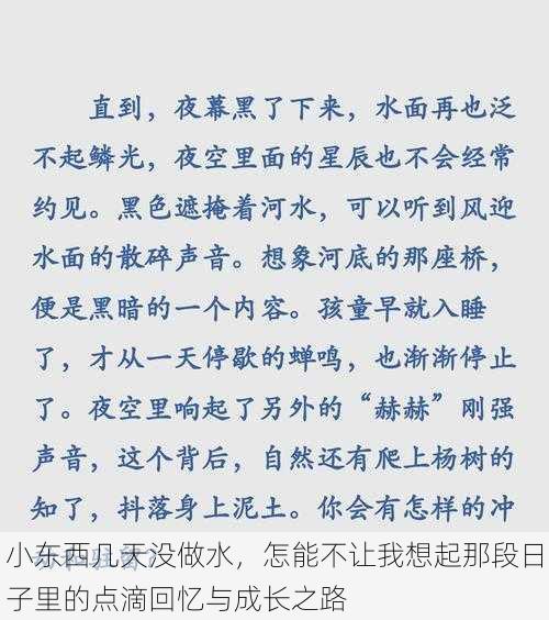 小东西几天没做水，怎能不让我想起那段日子里的点滴回忆与成长之路