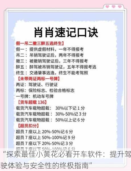 “探索最佳小黄花必看开车软件：提升驾驶体验与安全性的终极指南”