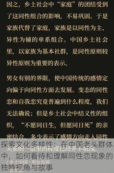 探索文化多样性：在中国老头群体中，如何看待和理解同性恋现象的独特视角与故事