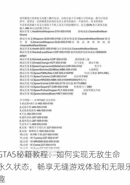 GTA5秘籍教程：如何实现无敌生命永久状态，畅享无缝游戏体验和无限乐趣