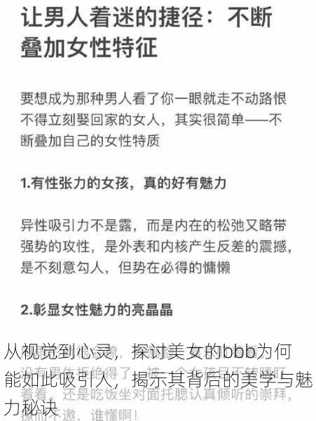 从视觉到心灵，探讨美女的bbb为何能如此吸引人，揭示其背后的美学与魅力秘诀