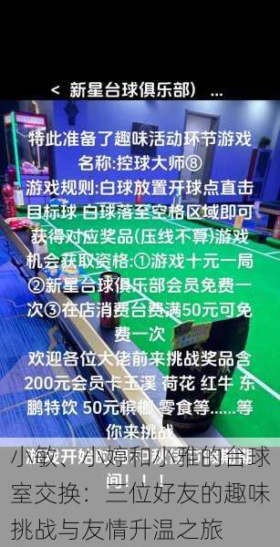 小敏、小婷和小雅的台球室交换：三位好友的趣味挑战与友情升温之旅