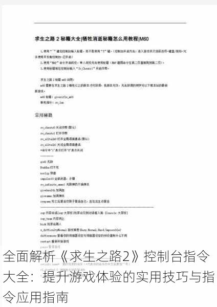 全面解析《求生之路2》控制台指令大全：提升游戏体验的实用技巧与指令应用指南