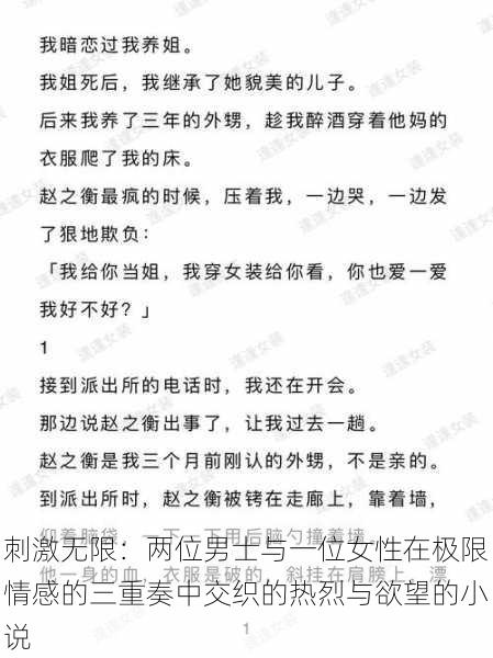 刺激无限：两位男士与一位女性在极限情感的三重奏中交织的热烈与欲望的小说