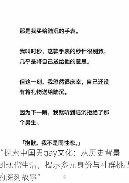 “探索中国男gay文化：从历史背景到现代生活，揭示多元身份与社群挑战的深刻故事”