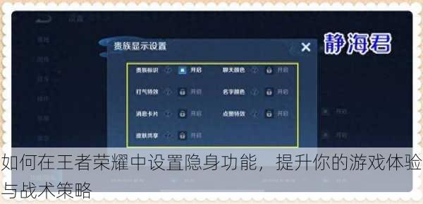 如何在王者荣耀中设置隐身功能，提升你的游戏体验与战术策略