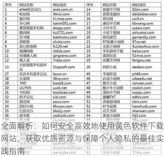 全面解析：如何安全高效地使用黄色软件下载网站，获取优质资源与保障个人隐私的最佳实践指南