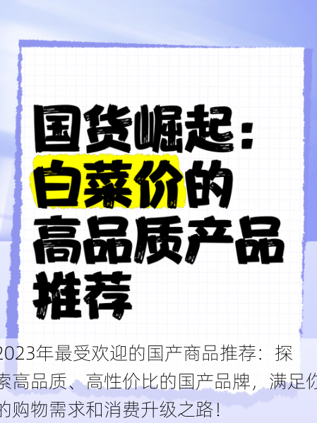 2023年最受欢迎的国产商品推荐：探索高品质、高性价比的国产品牌，满足你的购物需求和消费升级之路！