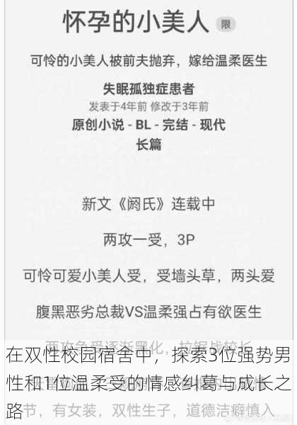 在双性校园宿舍中，探索3位强势男性和1位温柔受的情感纠葛与成长之路