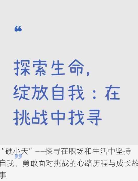 “硬小天”——探寻在职场和生活中坚持自我、勇敢面对挑战的心路历程与成长故事