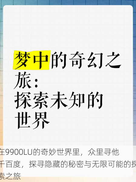 在9900LU的奇妙世界里，众里寻他千百度，探寻隐藏的秘密与无限可能的探索之旅