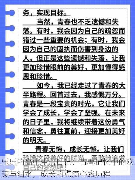 乐乐的高中生活日记：青春记忆中的欢笑与泪水，成长的点滴心路历程